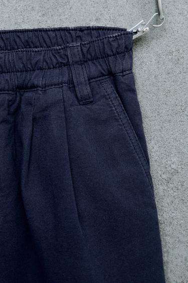 STORIESZ - PANTALON BAGGY À PINCES EN COTON ET LIN - Bleu roi de Zara - Image 2