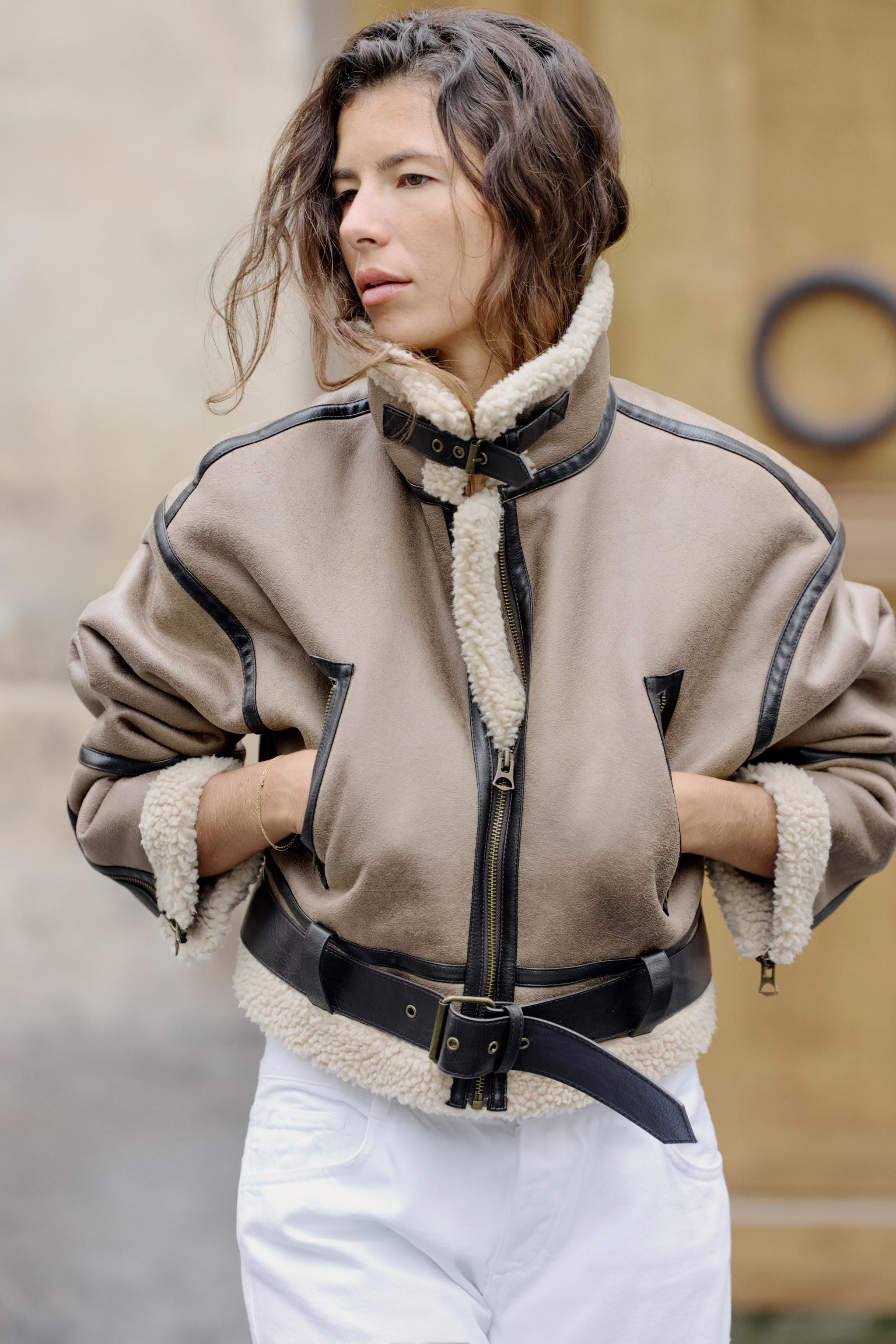 Shearling aviator jacket zara on sale