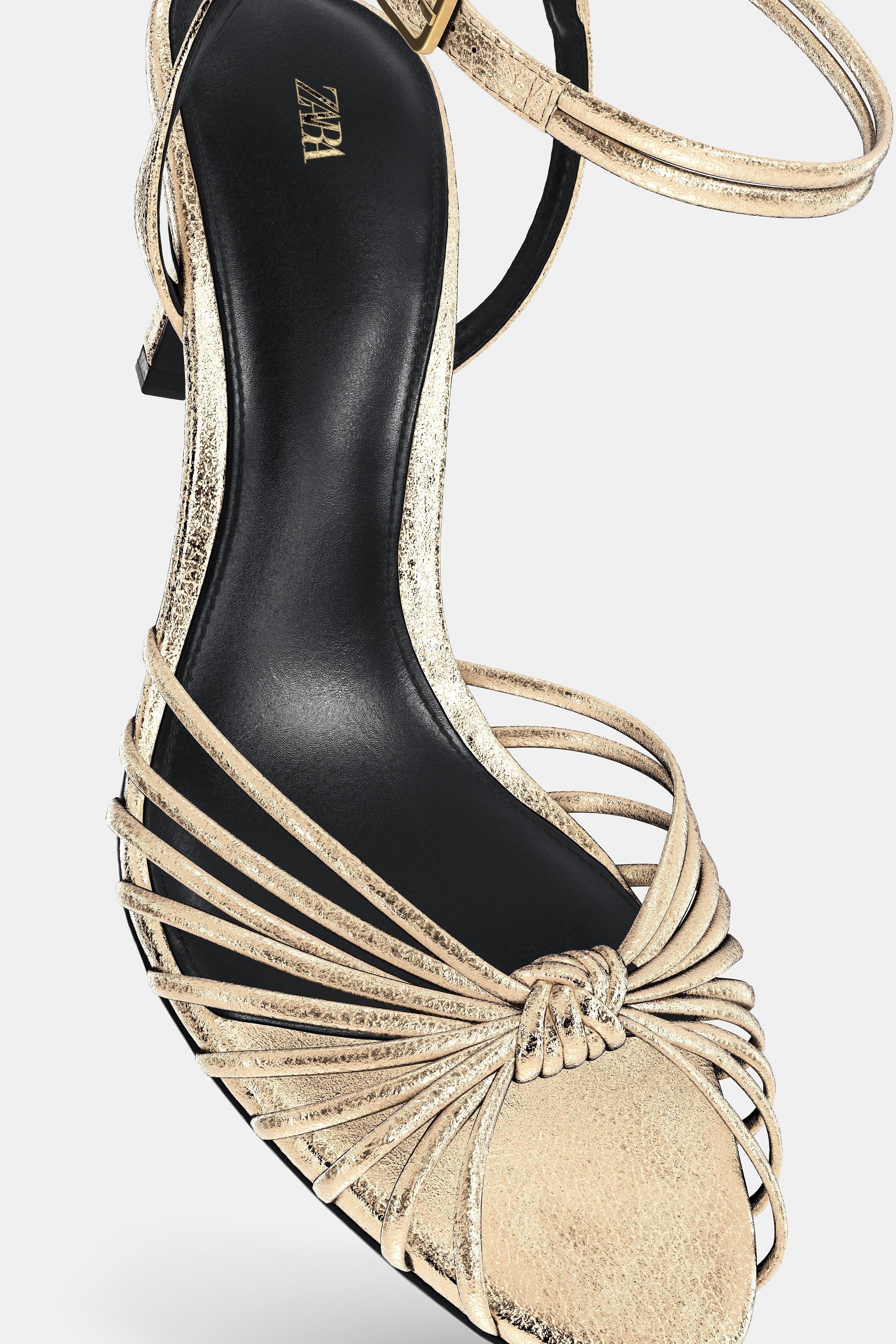 METALLIC KNOTTED HEEL SANDALS - Gold by Zara