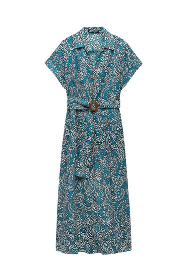 BELTED PRINTED DRESS