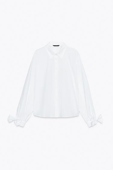 CHEMISE POPELINE AVEC LACETS - Blanc de Zara - Image 0