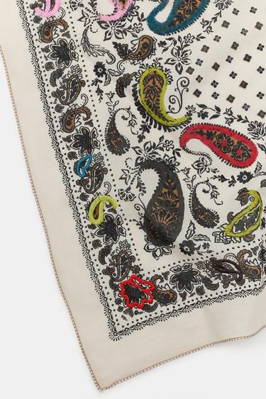 FOULARD BANDANA À IMPRIMÉ BRODERIES - Écru de Zara - Image 3