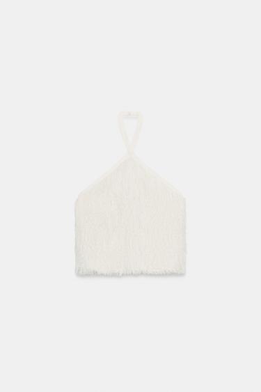 TOP HALTER ريش خيط ميتاليك - خَام by Zara