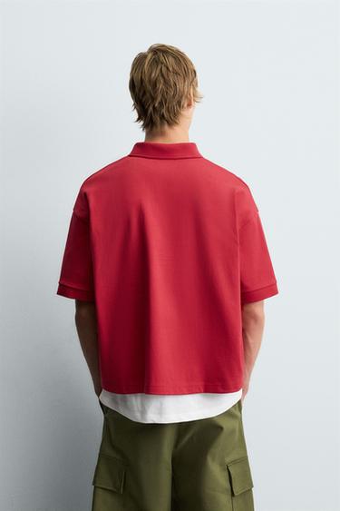 EMBROIDERED TEXT POLO SHIRT - Red by Zara - Image 2