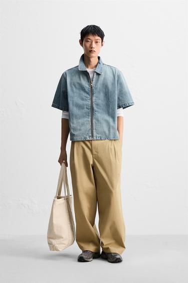 デニムジッパーシャツライトブルーZaraのデニムジッパーシャツ - ライトブルー 