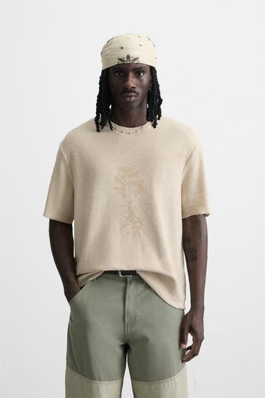 SPRAY PRINT KNIT T-SHIRT - Ecru by Zara