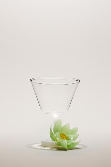 FLORAL BOROSILICATE WINE GLASS - Green by Zara