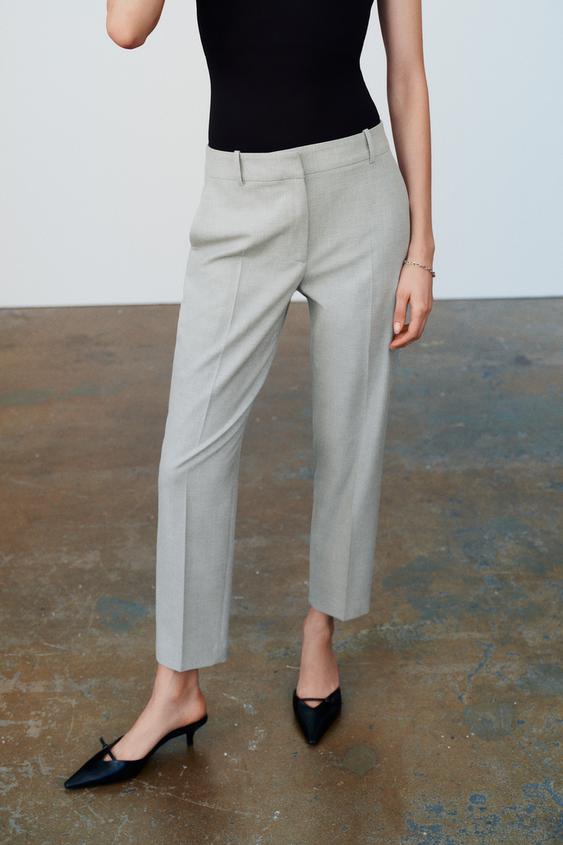 Zara Woman High Waist Ankle Pants Stripe HW9007  Zara women, Black velvet  pants, Cropped linen pants