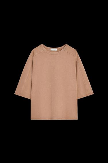 T-SHIRT AUS SCHWERER BAUMWOLLE IN VERWASCHENER OPTIK - Ocker von Zara