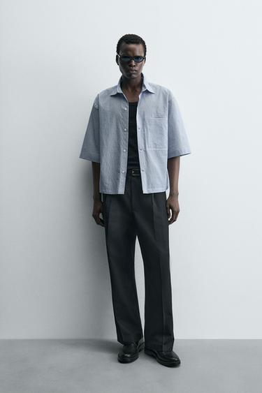 STRIPED TEXTURED SHIRT - Blue/White by Zara - Image 0