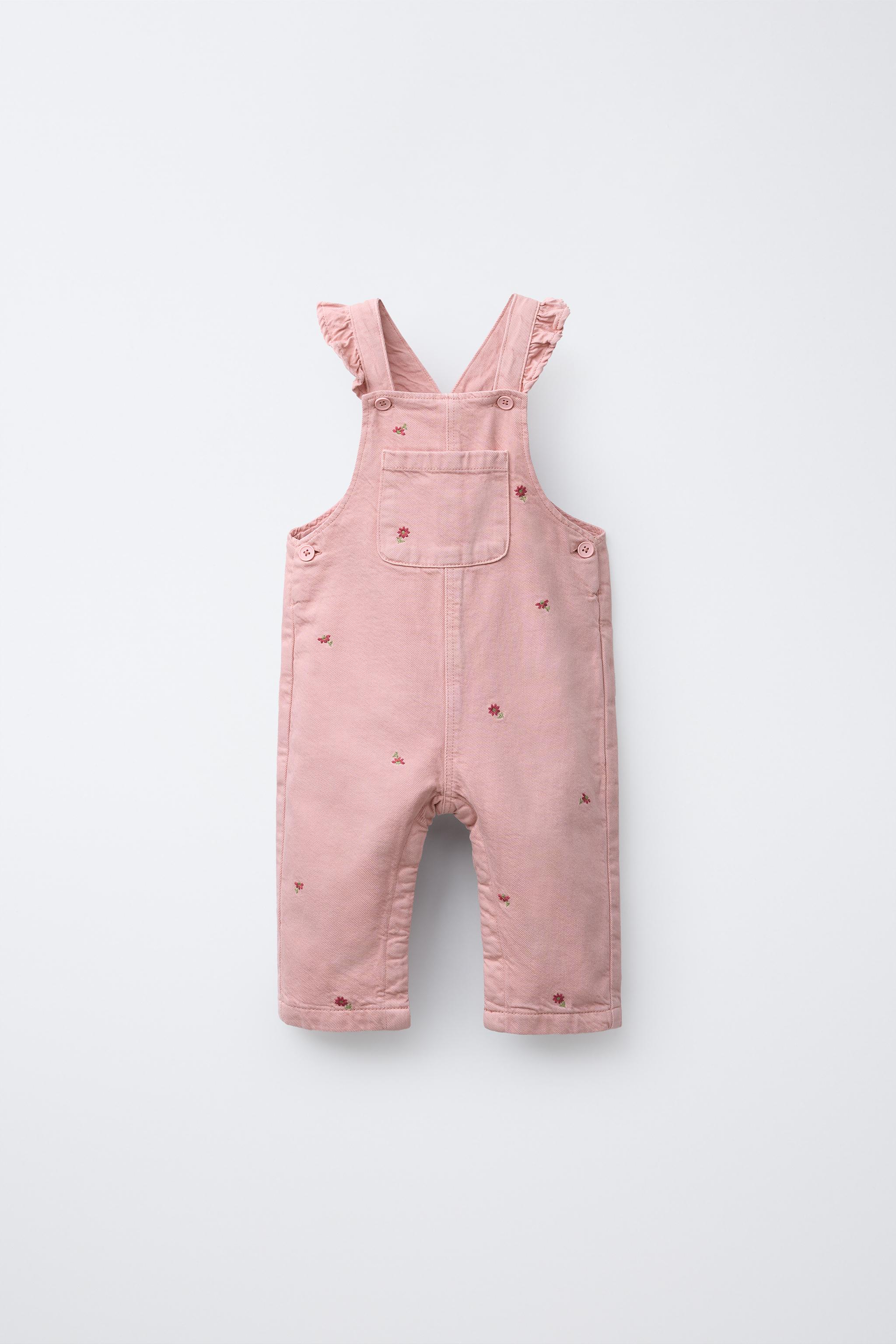 EMBROIDERED FLOWER TWILL OVERALLS - Pink | ZARA United States