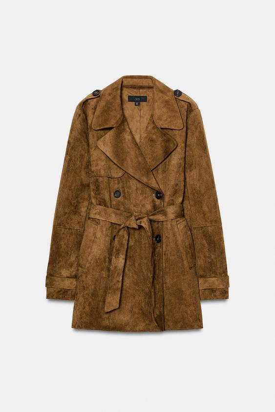 TRENCH EFECTO ANTE CINTURÓN - Marrón de Zara - Imagen 0