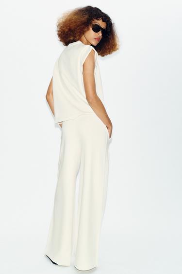 WIDE-LEG PLUSH TROUSERS - Ecru by Zara - Image 3