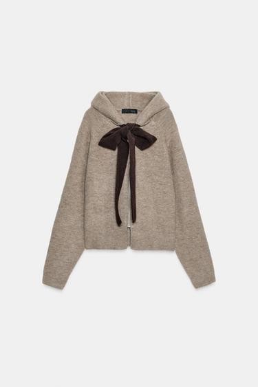 HOODIE CARDIGAN WITH BOW - Mink marl by Zara