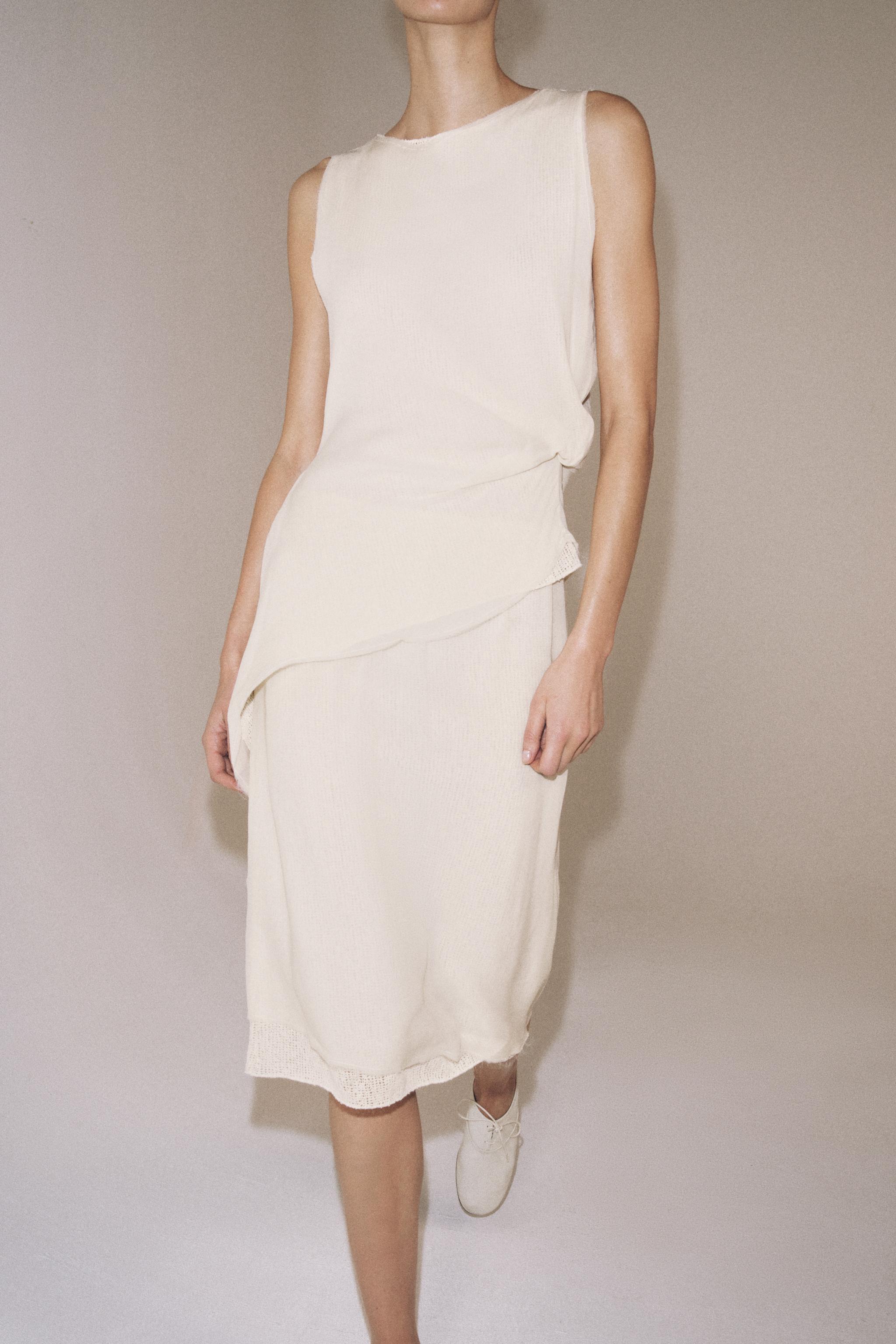 이중 디자인 미디 스커트