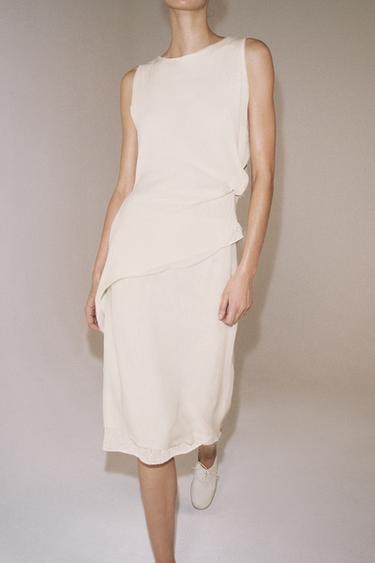 Zara DOUBLE EFFECT MIDI SKIRT - Ecru