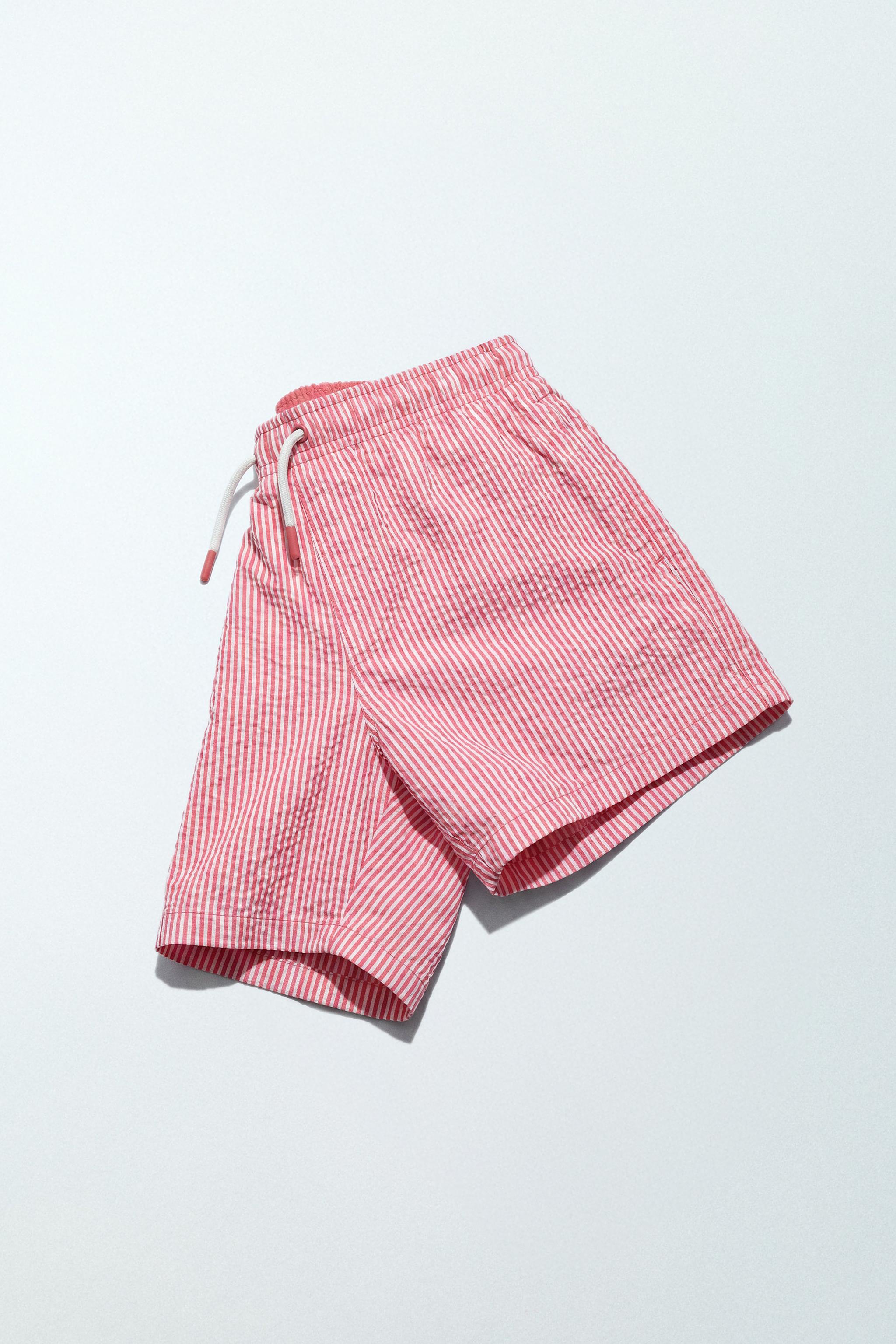 1-6 YEARS/ STRIPED SEERSUCKER SWIM SHORTS — Coral