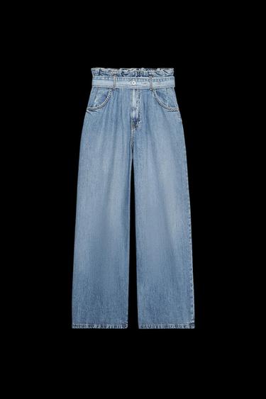 JEANS TRF PAPERBAG CINTURÓN TIRO ALTO - Azul de Zara - Imagen 0