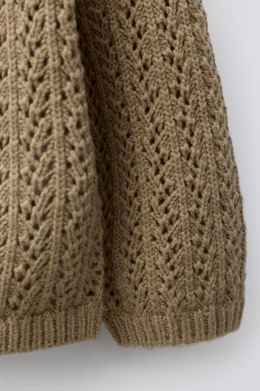 CROCHET COLLAR CARDIGAN - Light khaki by Zara - Image 3