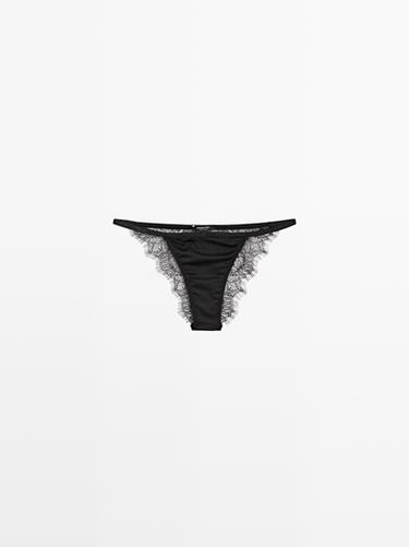 Zara Silk blend briefs with lace detail - Black