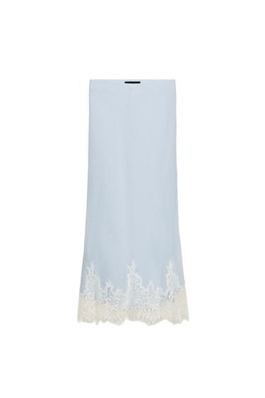 Zara LACE MIDI SKIRT - Pastel blue
