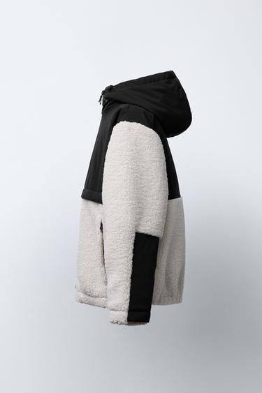 КУРТКА ИЗ ИСКУССТВЕННОЙ ОВЧИНЫ И НЕЙЛОНА — ЖЕЛТОВАТО-БЕЛЫЙ от Zara