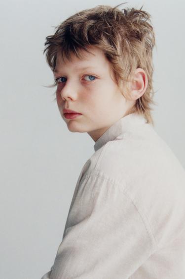 Zara PRUGASTA KOŠULJA OD PAMUKA I LANA – svetlobež