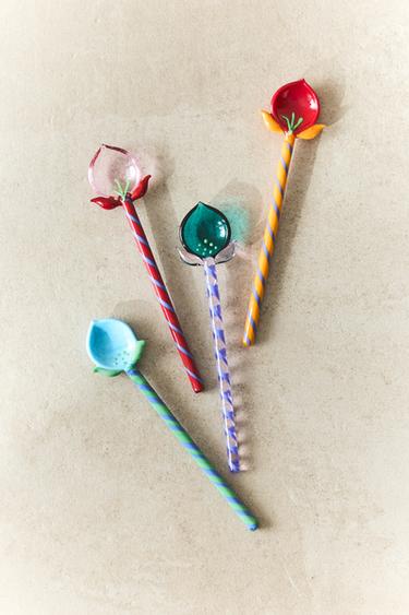 SET OF FLORAL GLASS DESSERT SPOONS (SET OF 4) - striped by Zara