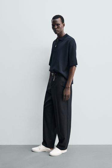 KNITTED ZIP-UP POLO SHIRT - Dark navy by Zara - Image 3