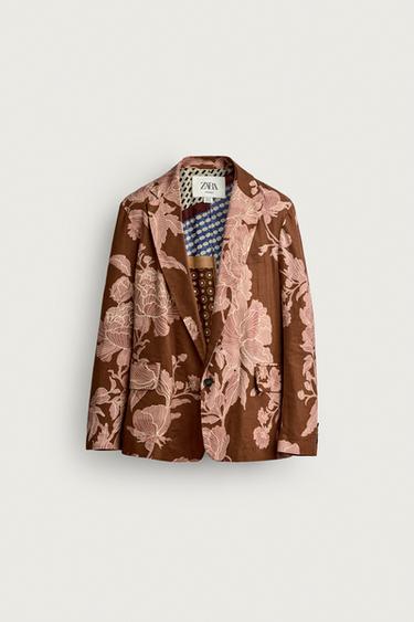 Zara LIMITED EDITION PRINTED LINEN-COTTON RELAXED FIT BLAZER - Printed