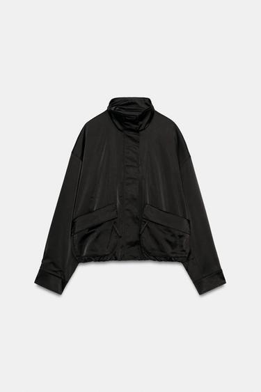 Zara SATIN POCKET JACKET - Black