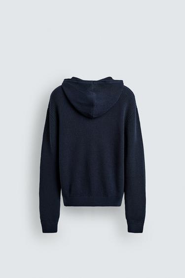 PULL EN COTON - LAINE À CAPUCHE - Bleu marine de Zara - Image 7