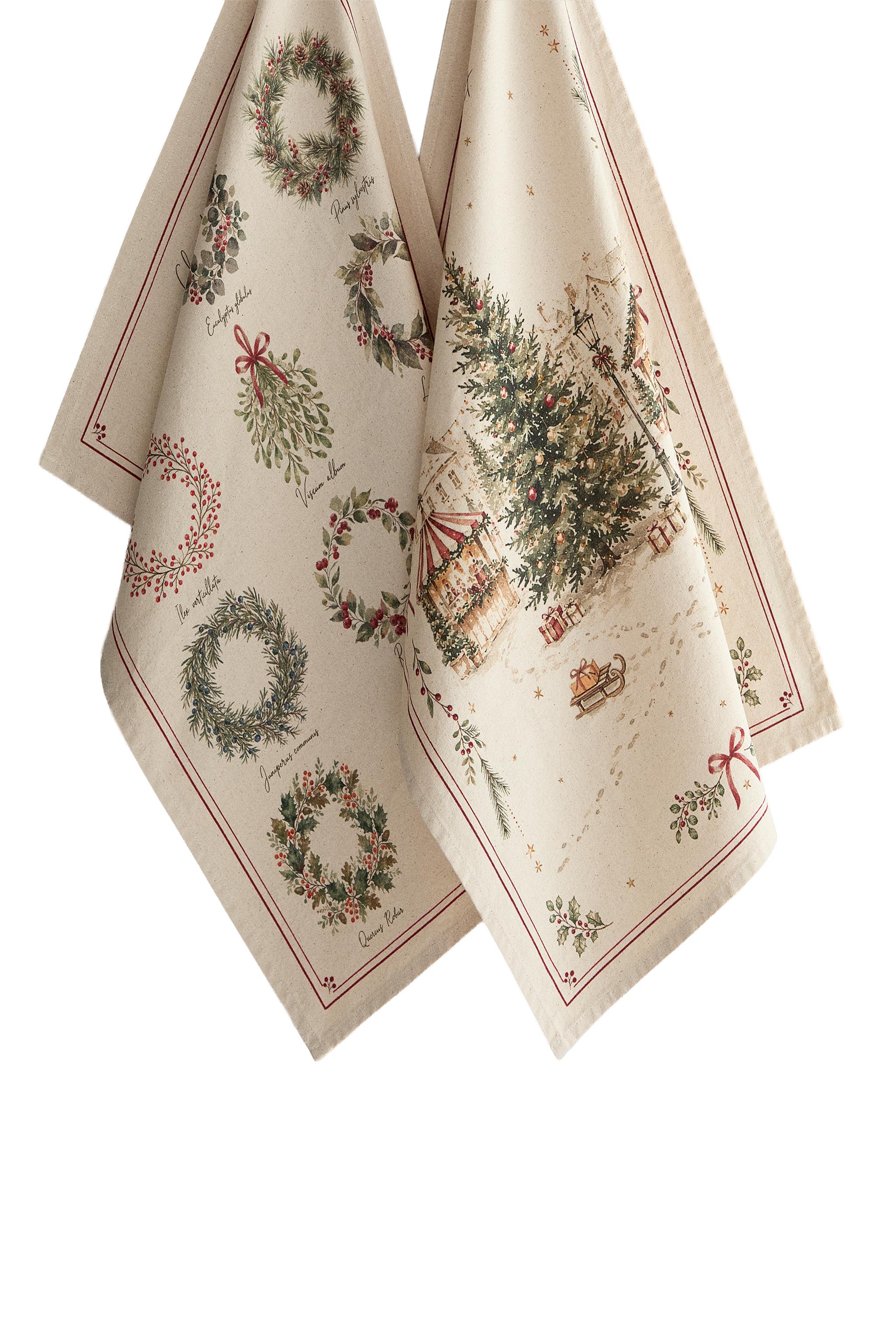 CHRISTMAS WREATH KITCHEN TOWELS (PACK OF 2) - Green | ZARA United