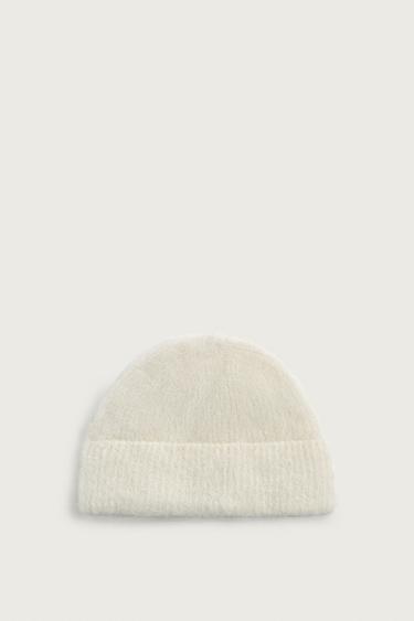 Zara ALPACA BLEND BEANIE HAT - Ecru
