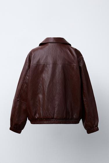 LEATHER-EFFECT BOMBER JACKET - Burgundy by Zara - Image 3