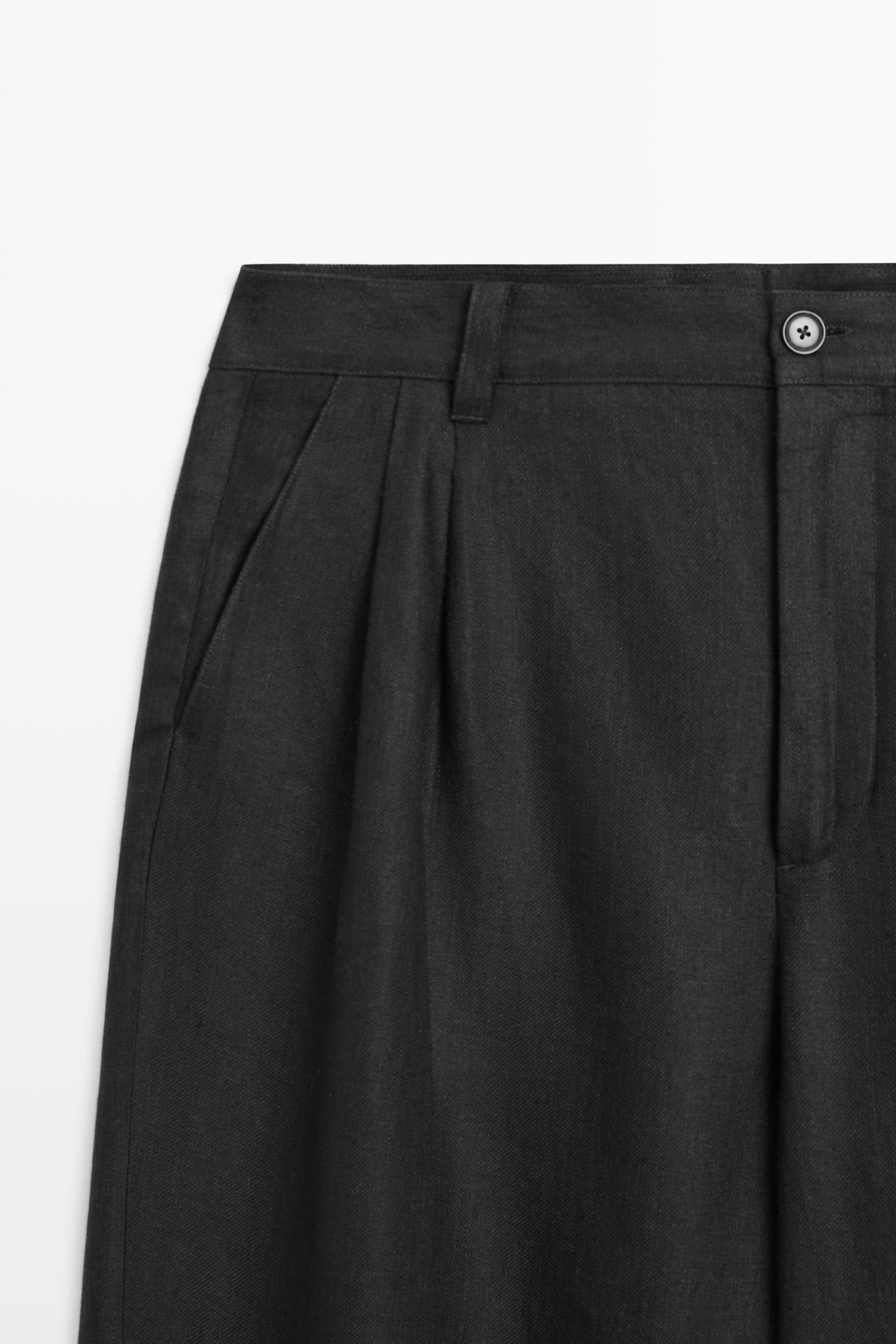Pantalon à double pince 100 % lin