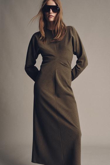 ZW COLLECTION DRAPED MIDI DRESS - camel by Zara