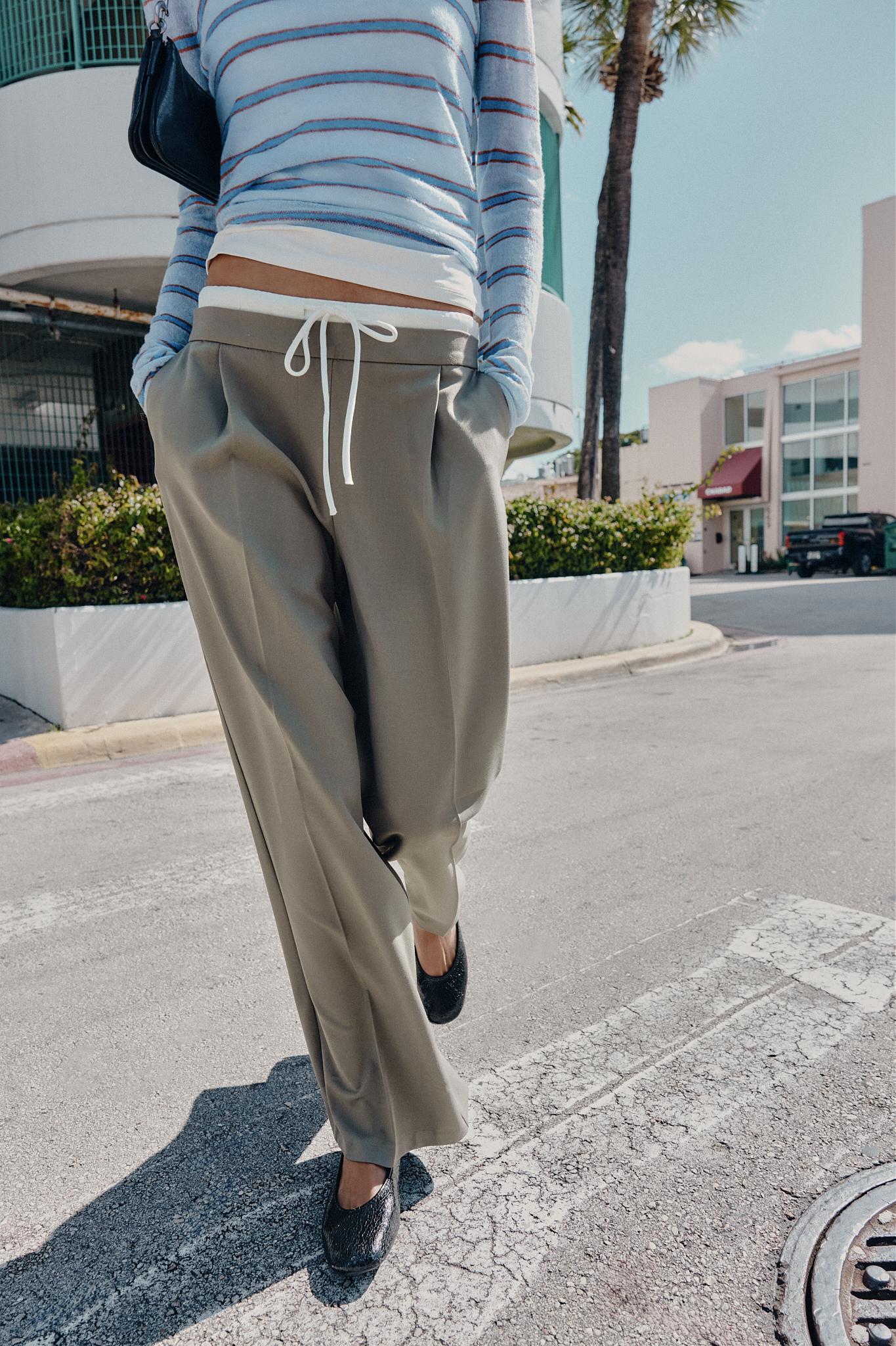 WIDE LEG PANTS WITH DOUBLE WAISTBAND