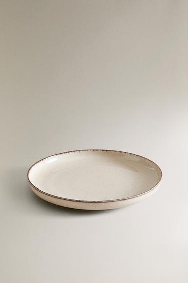 PORCELAIN DESSERT PLATE WITH ANTIQUE FINISH RIM - Light ecru by Zara - Image 1