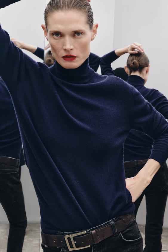 100% EXTRA-SOFT WOOL JUMPER - Navy blue by Zara - Image 0