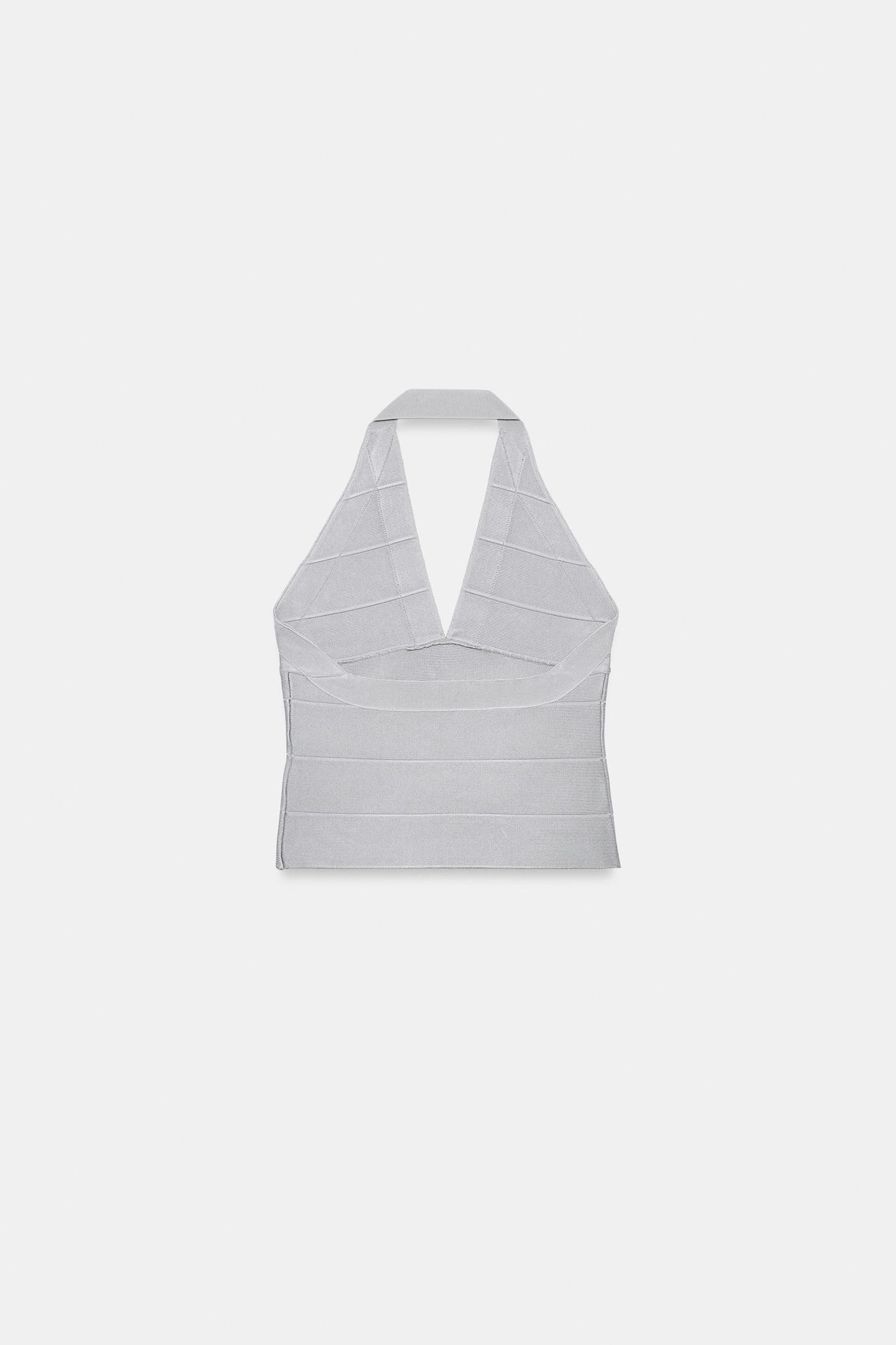 Женский топ Zara Stretch Band Halter Top, цвет: Светлый серый — фото 7