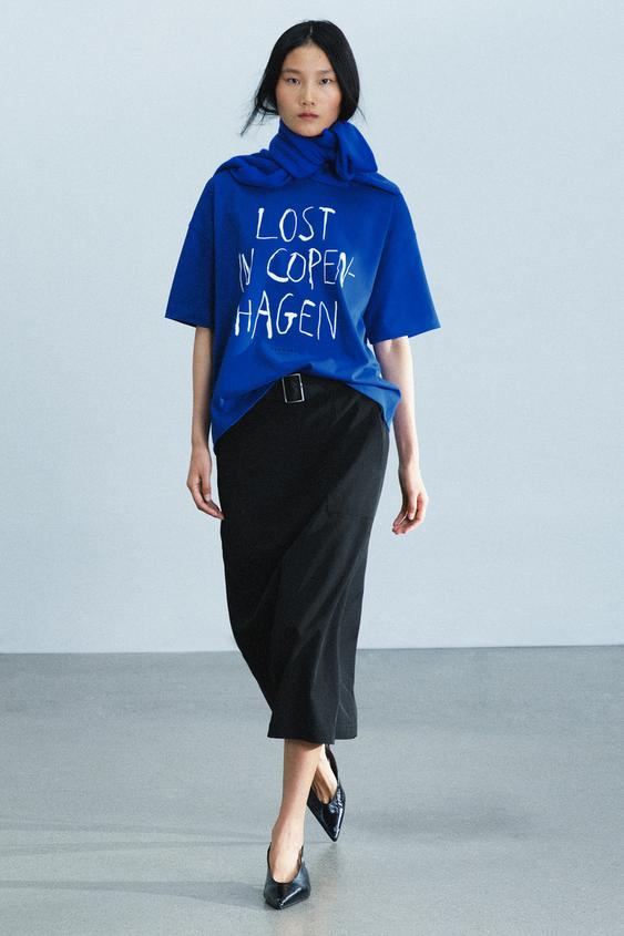T-SHIRT INSCRIPTION COPENHAGUE - Bleu moyen de Zara - Image 0
