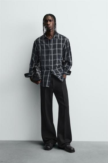 FLOWING CHECK SHIRT - Navy blue by Zara