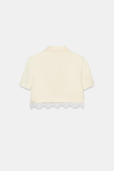 LACE TRIM CROPPED BLAZER - Yellow by Zara - Image 8