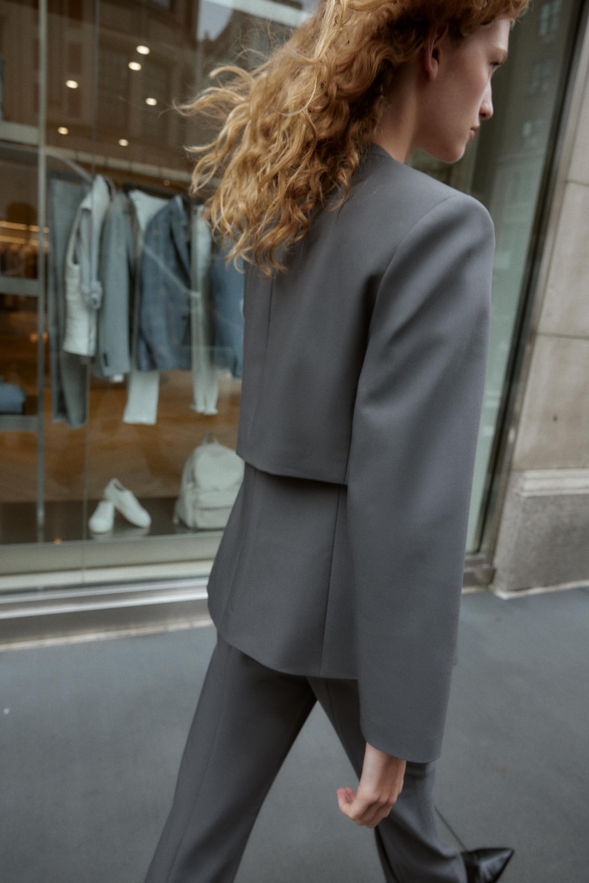 LAPEL-FREE CROPPED BLAZER - Gray | ZARA United States
