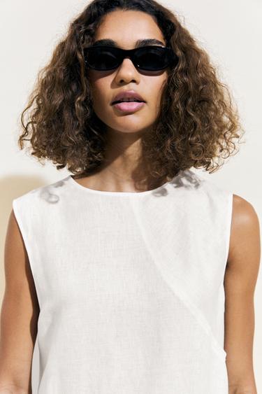 Zara Flowing 100% linen midi dress - White
