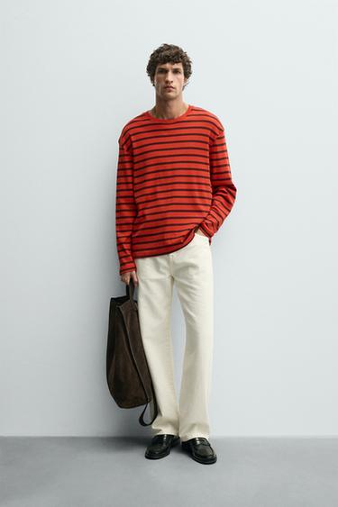 CONTRAST STRIPED T-SHIRT - Red / Black by Zara - Image 0
