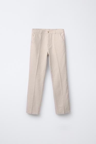 Zara LINEN COTTON SUIT PANTS - Light beige