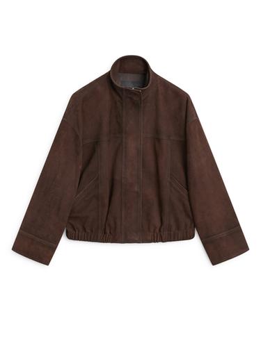 Blouson bomber en cuir effet daim - Marron de Zara