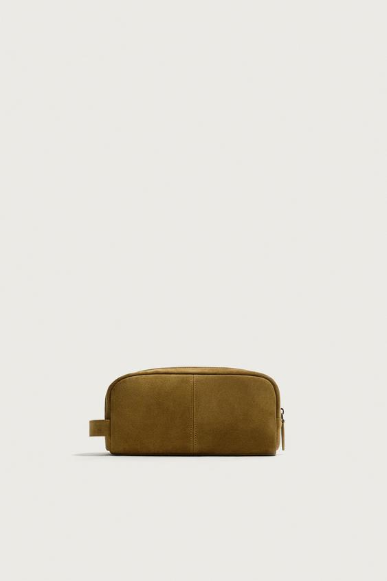 LEATHER TOILETRY BAG - Khaki Green by Zara - Image 0